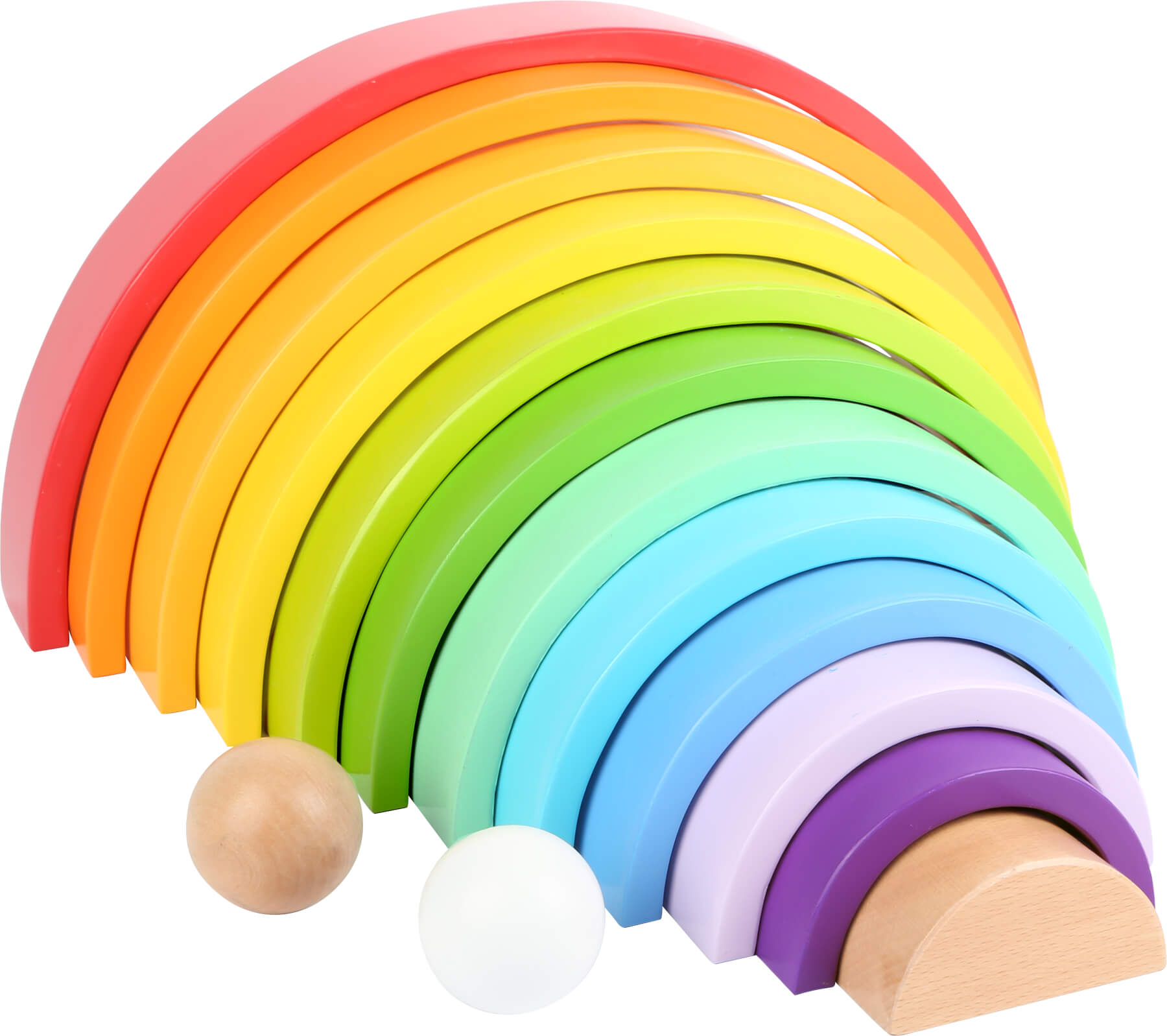 Onze grote Montessori regenboog XXL met 12 massief houten bogen en ballen