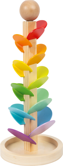 Houten Montessori knikkerboom met muzikale knikkerbaan en gekleurde bladeren