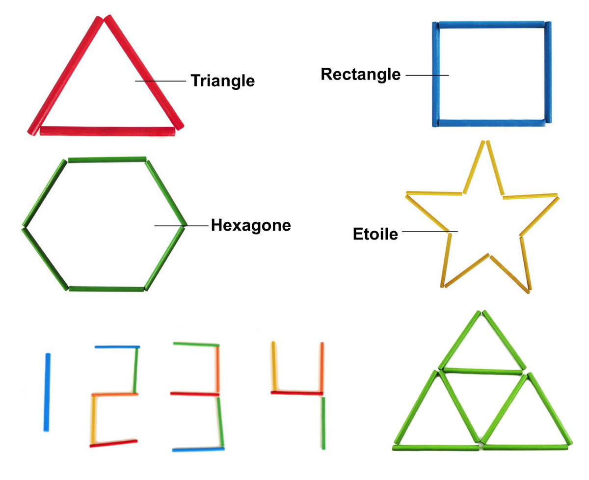Geometrische vormen en vlakke figuren maken met houten stokjes