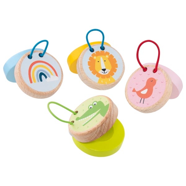 Geïllustreerde houten castagnet voor kinderen - Muziekinstrument voor ritme en percussie