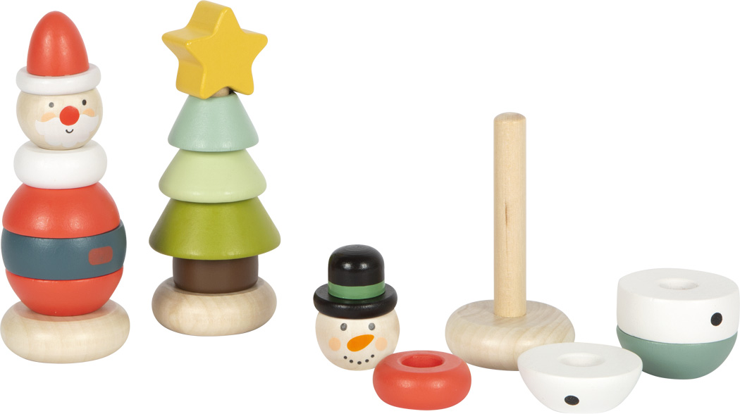 Houten kerst stapeltoren - Kerstman, sneeuwpop en kerstboom