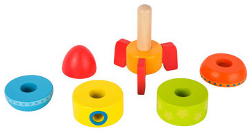 Montessori houten stapeltoren raket met gekleurde ringen