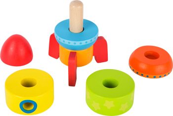 Baby de houten Montessori stapeltoren in raketvorm