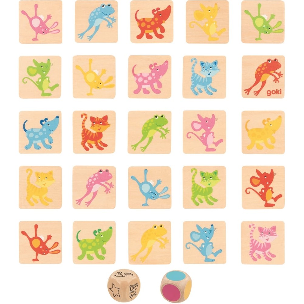 Match the Colour Game – 25 Wooden Animal Tiles and 2 Dice