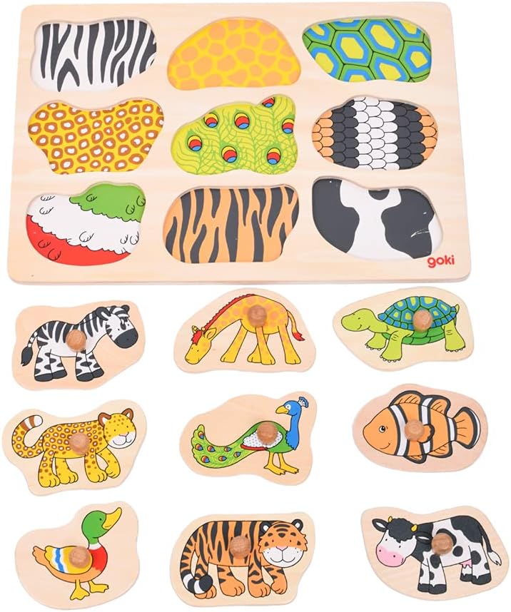 Wooden Montessori Knob Puzzle – 9 Animals with Hidden Patterns - Weergave 2