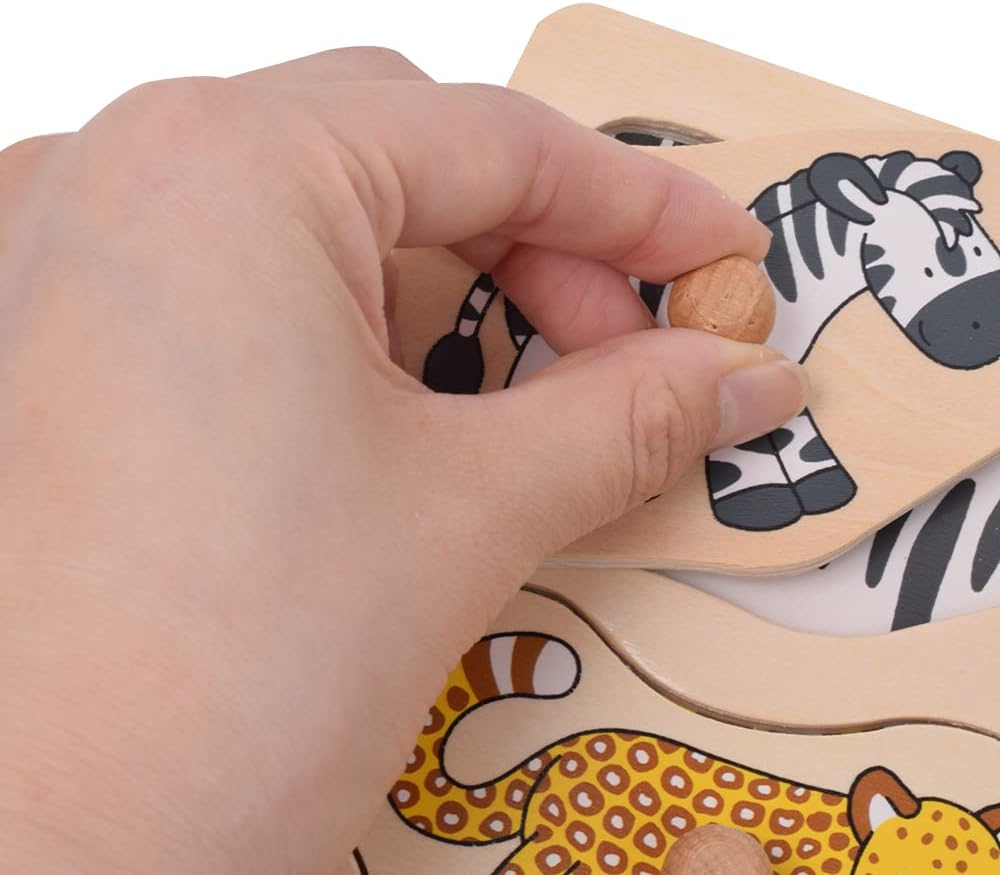 Wooden Montessori Knob Puzzle – 9 Animals with Hidden Patterns - Weergave 4