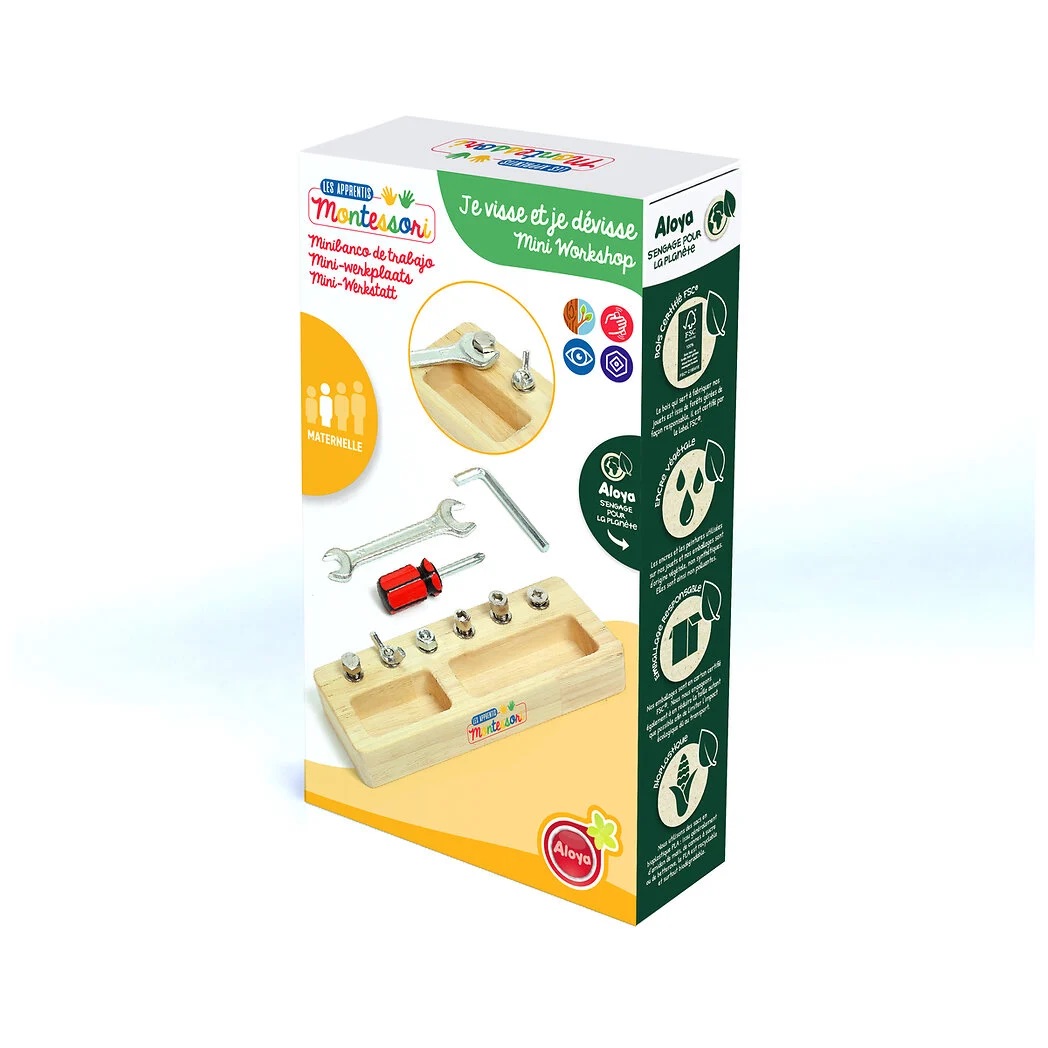 Wooden Montessori Nuts and Bolts Toy – 6 Fixings and Tools - Weergave 2