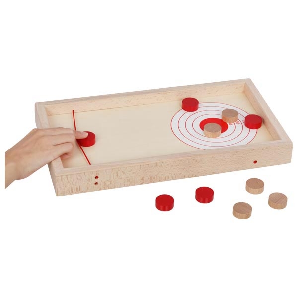 Wooden table curling game with sling puck – 2-in-1 reversible board - Weergave 4