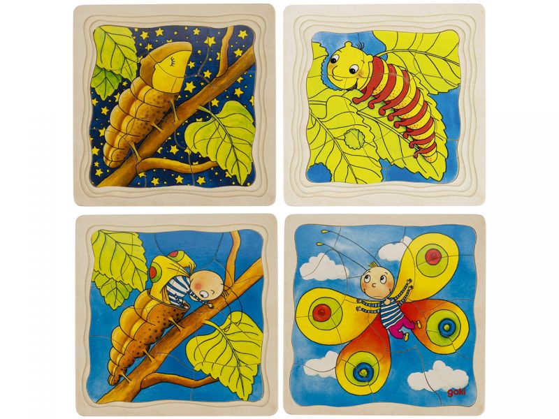 Wooden Caterpillar Puzzle – Butterfly Life Cycle in 4 Layers - Weergave 2