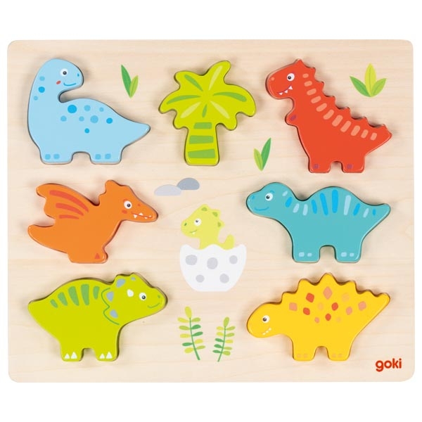 Wooden Montessori Dinosaur Puzzle – 7 Chunky Standing Pieces