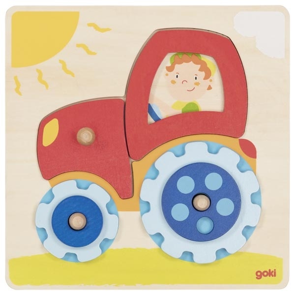 Wooden Montessori Tractor Puzzle – 6 Pieces with Turning Gears