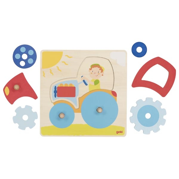 Wooden Montessori Tractor Puzzle – 6 Pieces with Turning Gears - Weergave 2