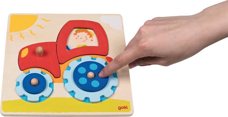 Wooden Montessori Tractor Puzzle – 6 Pieces with Turning Gears - Weergave 3
